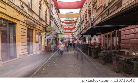 Walk on Ferhadija pedestrian street crowded with people timelapse hyperlapse Walk on Ferhadija pedestrian street crowded with people timelapse hyperlapse 120739148