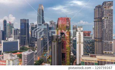 Aerial view of Chinatown and Downtown of Singapore day to night timelapse Aerial view of Chinatown and Downtown of Singapore day to night timelapse 120739167