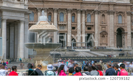 Fountain on St. Peter's square timelapse in Vatican City. Piazza San Pietro and Basilica Fountain on St. Peter's square timelapse in Vatican City. Piazza San Pietro and Basilica 120739182