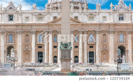 St. Peter's Square full of tourists with St. Peter's Basilica and the Egyptian obelisk within the Vatican City timelapse St. Peter's Square full of tourists with St. Peter's Basilica and the Egyptian obelisk within the Vatican City timelapse 120739184