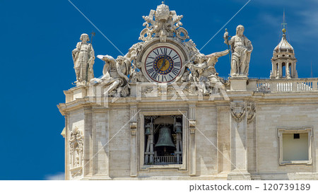 One of the giant clocks on the St. Peter's facade timelapse. One of the giant clocks on the St. Peter's facade timelapse. 120739189