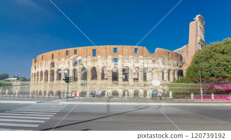 The Colosseum or Coliseum timelapse hyperlapse, also known as the Flavian Amphitheatre in Rome, Italy 120739192