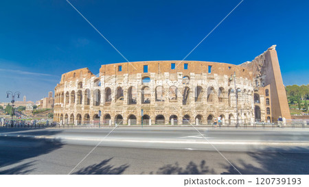 The Colosseum or Coliseum timelapse hyperlapse, also known as the Flavian Amphitheatre in Rome, Italy 120739193