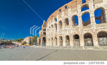 The Colosseum or Coliseum timelapse hyperlapse, also known as the Flavian Amphitheatre in Rome, Italy 120739195