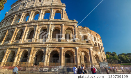 The Colosseum or Coliseum timelapse hyperlapse, also known as the Flavian Amphitheatre in Rome, Italy 120739199