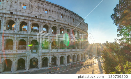 Amphitheater Colosseum view at sunset timelapse top view 120739200