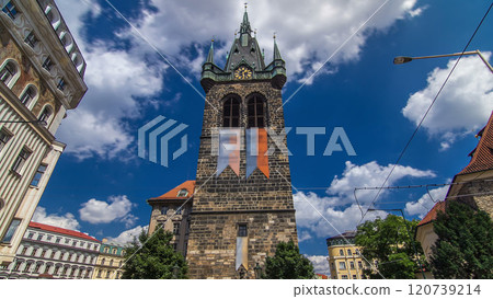 Jindrisska Tower timelapse hyperlapse - the highest belfry in Prague. 120739214