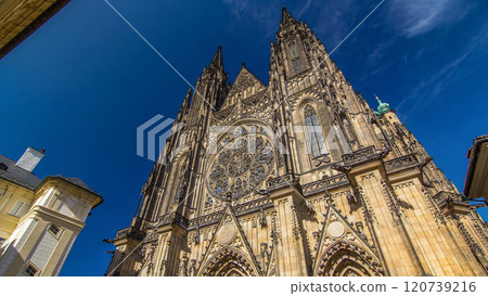 St. Vitus Cathedral timelapse hyperlapse in Prague surrounded by tourists. St. Vitus Cathedral timelapse hyperlapse in Prague surrounded by tourists. 120739216