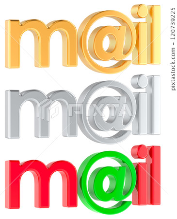 Mail, colored inscription with at sign. 3D rendering 120739225