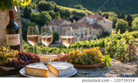 French cheeses grapes and wine French cheeses grapes and wine 120739354