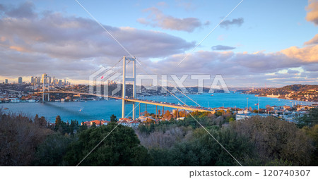 Panorama of Bosphorus bridge in Istanbul city, Turkey Panorama of Bosphorus bridge in Istanbul city, Turkey 120740307