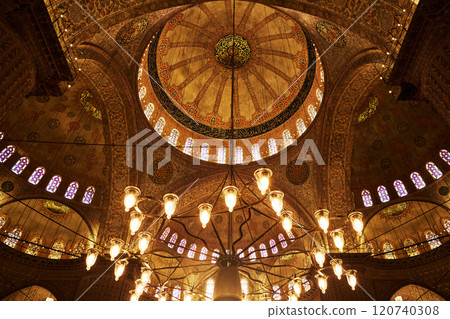 Interior photo of vault of Blue Mosque in Istanbul city, Turkey Interior photo of vault of Blue Mosque in Istanbul city, Turkey 120740308