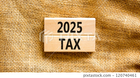 Planning 2025 tax new year symbol. Concept words 2025 Tax on beautiful wooden blocks. Beautiful canvas background. Business 2025 tax new year concept. Copy space. 120740461