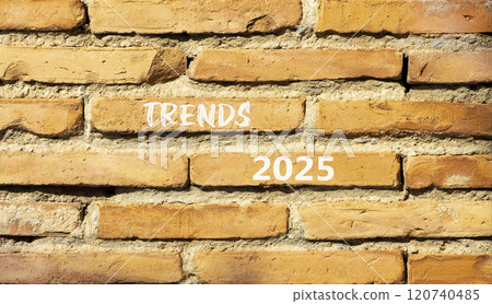 Planning trends 2025 new year symbol. Concept words Trends 2025 on beautiful brown brick wall. Beautiful brown brick wall background. Business trends 2025 new year concept. Copy space. 120740485