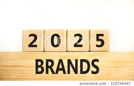 Planning 2025 brands new year symbol. Concept words 2025 Brands on beautiful wooden blocks. Beautiful white background. Business 2025 brands new year concept. Copy space. 120740487