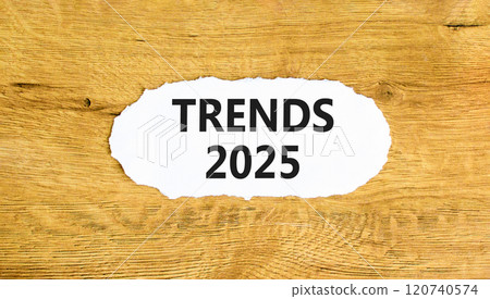 Planning trends 2025 new year symbol. Concept words Trends 2025 on beautiful white paper. Beautiful wooden background. Business trends 2025 new year concept. Copy space. 120740574