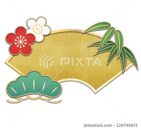 Illustration of pine, bamboo, plum and golden fan Illustration of pine, bamboo, plum and golden fan 120740955