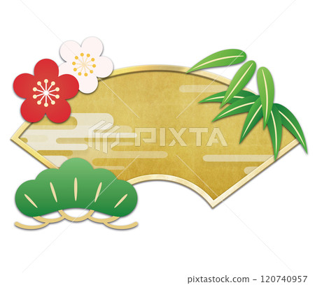 松竹梅金扇圖解 120740957