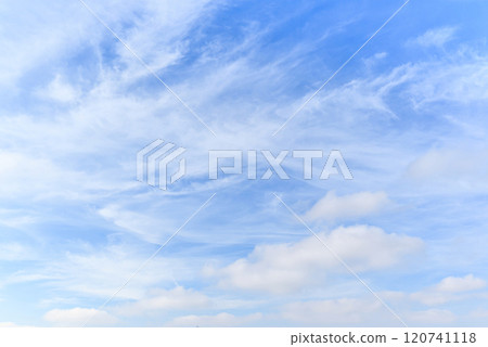 White clouds in a bright blue sky. The beauty of the nature	 120741118
