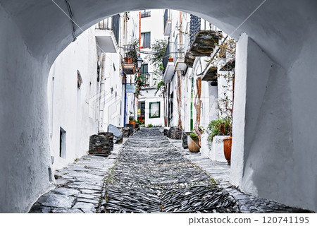 Beautiful views of the picturesque town of Cadaques, Costa Brava, Girona, Catalonia, Spain 120741195