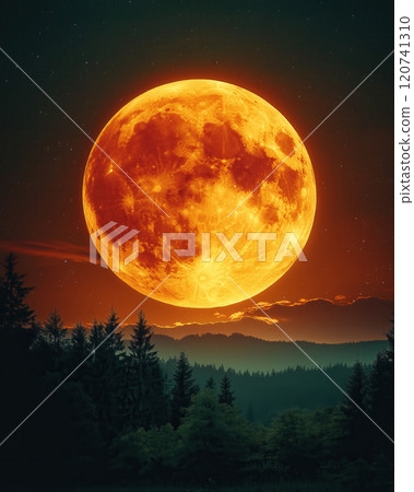 Fantastic supermoon on a dark sky background. 120741310