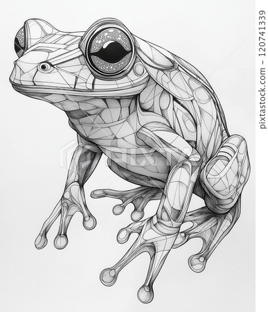 Coloring page for kids, coloring page colorful animal, frog made of geometric shapes. 120741339