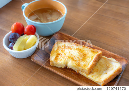 French toast, soup and fruit 120741370