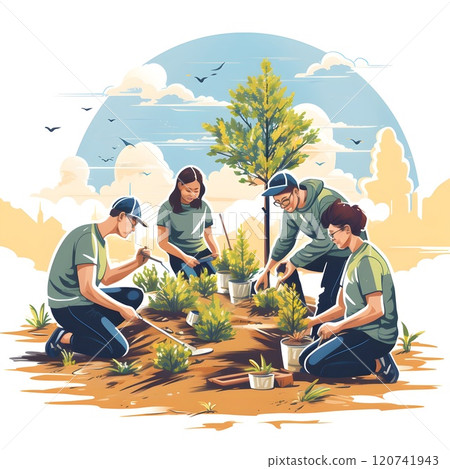 A vibrant autumn scene showcasing a group of individuals participating in creative outdoor activities. Among them are children, adults, and people with disabilities. They draw, sculpt, and create uniq A vibrant autumn scene showcasing a group of individuals participating in creative outdoor activities. Among them are children, adults, and people with disabilities. They draw, sculpt, and create uniq 120741943