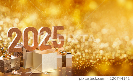 The Number 2025 and gift box  for celebration  or holiday concept 3d rendering. 120744141