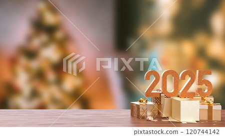 The Number 2025 and gift box for celebration or holiday concept 3d rendering. The Number 2025 and gift box for celebration or holiday concept 3d rendering. 120744142