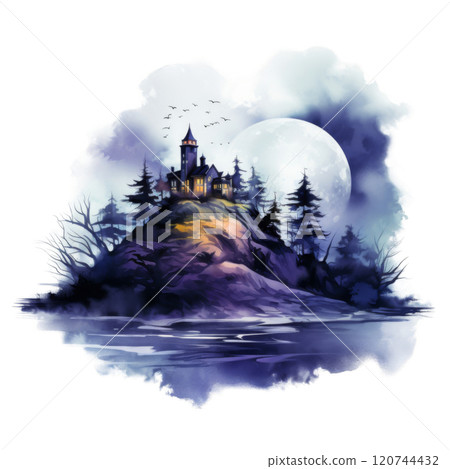 A Towering Manor on a Foggy Cliff with a Full Moon A Towering Manor on a Foggy Cliff with a Full Moon 120744432