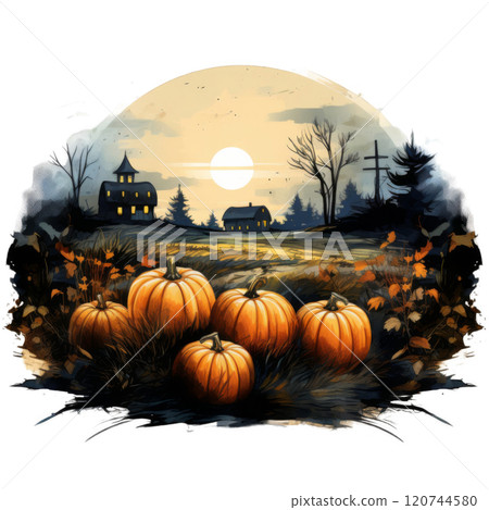A Gathering of Pumpkins in a Rural Setting 120744580