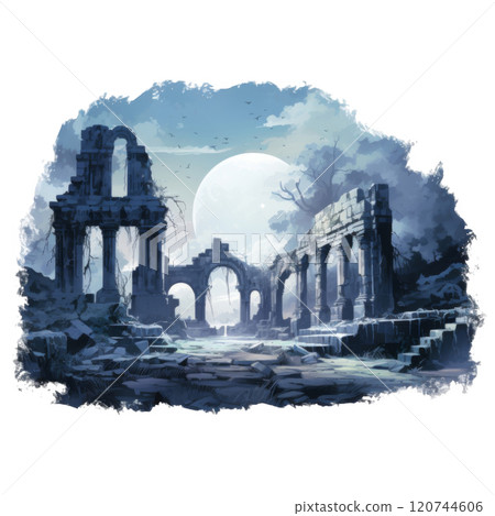 Ruins of an Ancient City Under a Full Moon Ruins of an Ancient City Under a Full Moon 120744606