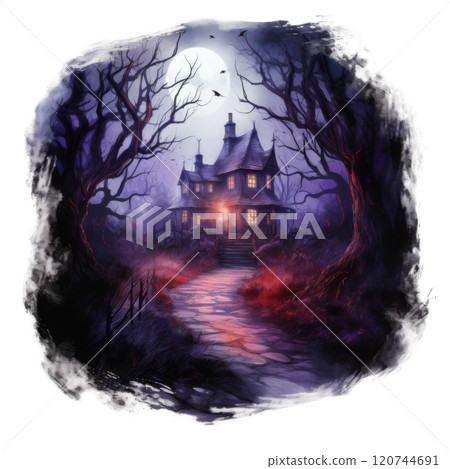 A Haunted House in the Woods Under a Full Moon A Haunted House in the Woods Under a Full Moon 120744691