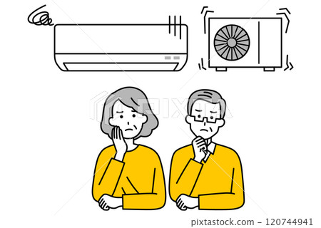 考慮是否修理或更換空調的老年男性和女性 120744941