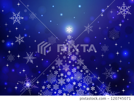 Cute Christmas tree background blue with snowflakes Cute Christmas tree background blue with snowflakes 120745071