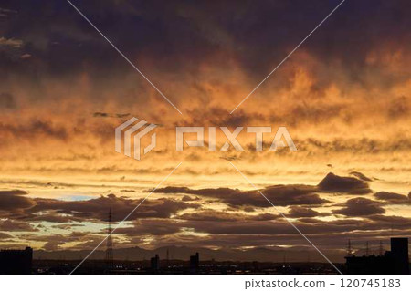 Burning orange sunset sky Burning orange sunset sky 120745183