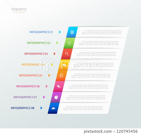 Infographic 8 options design elements for your business data. Vector Illustration. 120745456