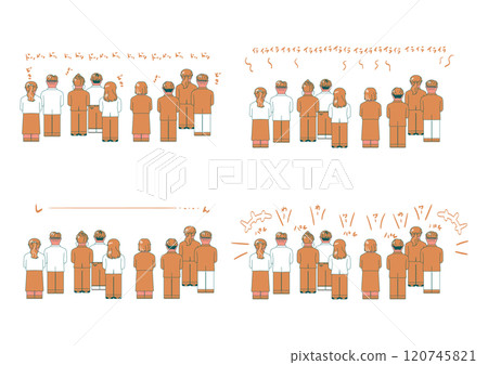 Illustration set of people from behind and handwritten characters Illustration set of people from behind and handwritten characters 120745821
