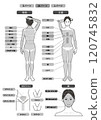 Image illustration of vector data of white background indicating the whole body of the hair removal esthetics of young Asians 120745832