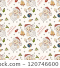 Christmas color seamless contour illustration in the style of childrens doodle Santa Claus Face 120746600