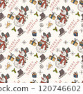 Christmas color seamless contour illustration in the style of childrens doodles a Snowman in a top hat 120746602