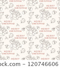 Christmas seamless contour illustration in the style of childrens doodle a bear toy in a Santa hat 120746606