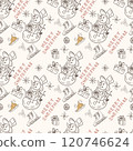 Christmas seamless contour illustration in the style of childrens doodles a Snowman in a top hat 120746624