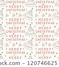 Christmas seamless contour illustration in the style of childrens doodles Festive fir tree and greeting inscription 120746625