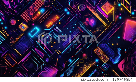 Abstract neon geometric pattern background. 120746894