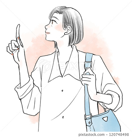 中年婦女抬頭指著 120748498