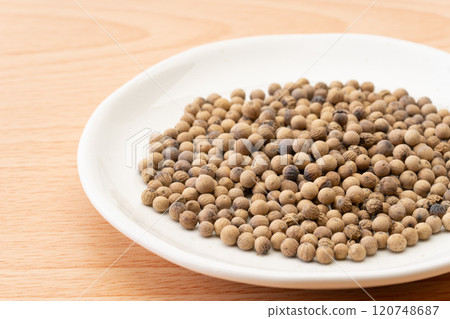Close up of whole white pepper Close up of whole white pepper 120748687