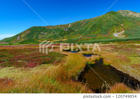 Climbing Mount Asahidake in the Daisetsuzan Mountains: A splendid view of the autumn foliage of the 100 famous mountains in Japan, Hokkaido 120749054
