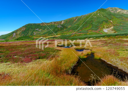 Climbing Mount Asahidake in the Daisetsuzan Mountains: A splendid view of the autumn foliage of the 100 famous mountains in Japan, Hokkaido 120749055